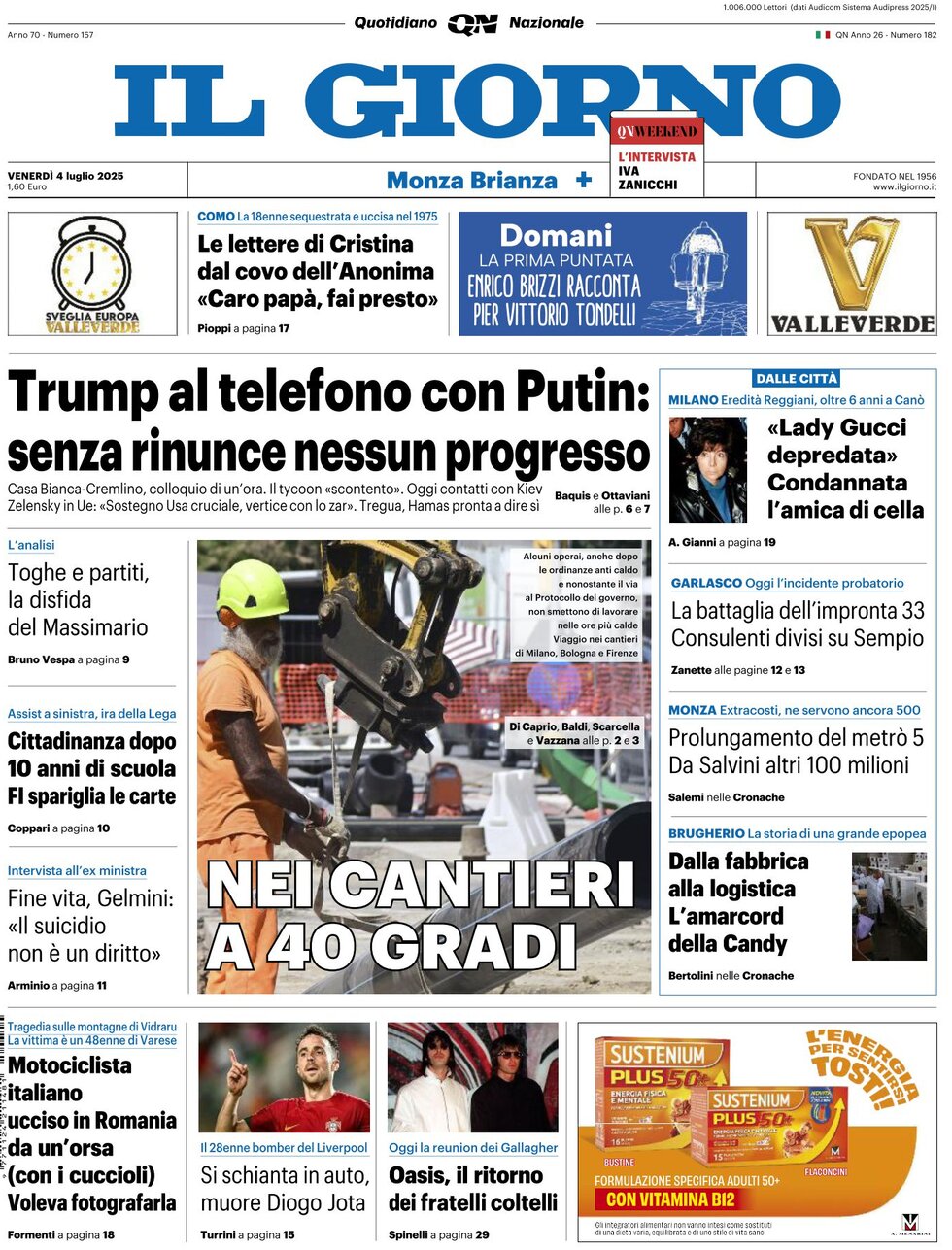 Prima Pagina Il Giorno (Monza Brianza) 04/07/2025