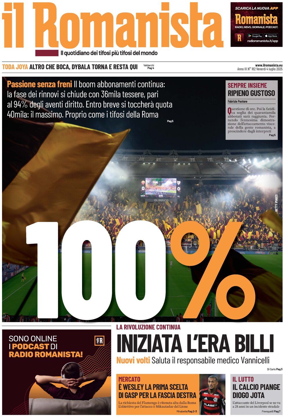 Prima Pagina Il Romanista 04/07/2025