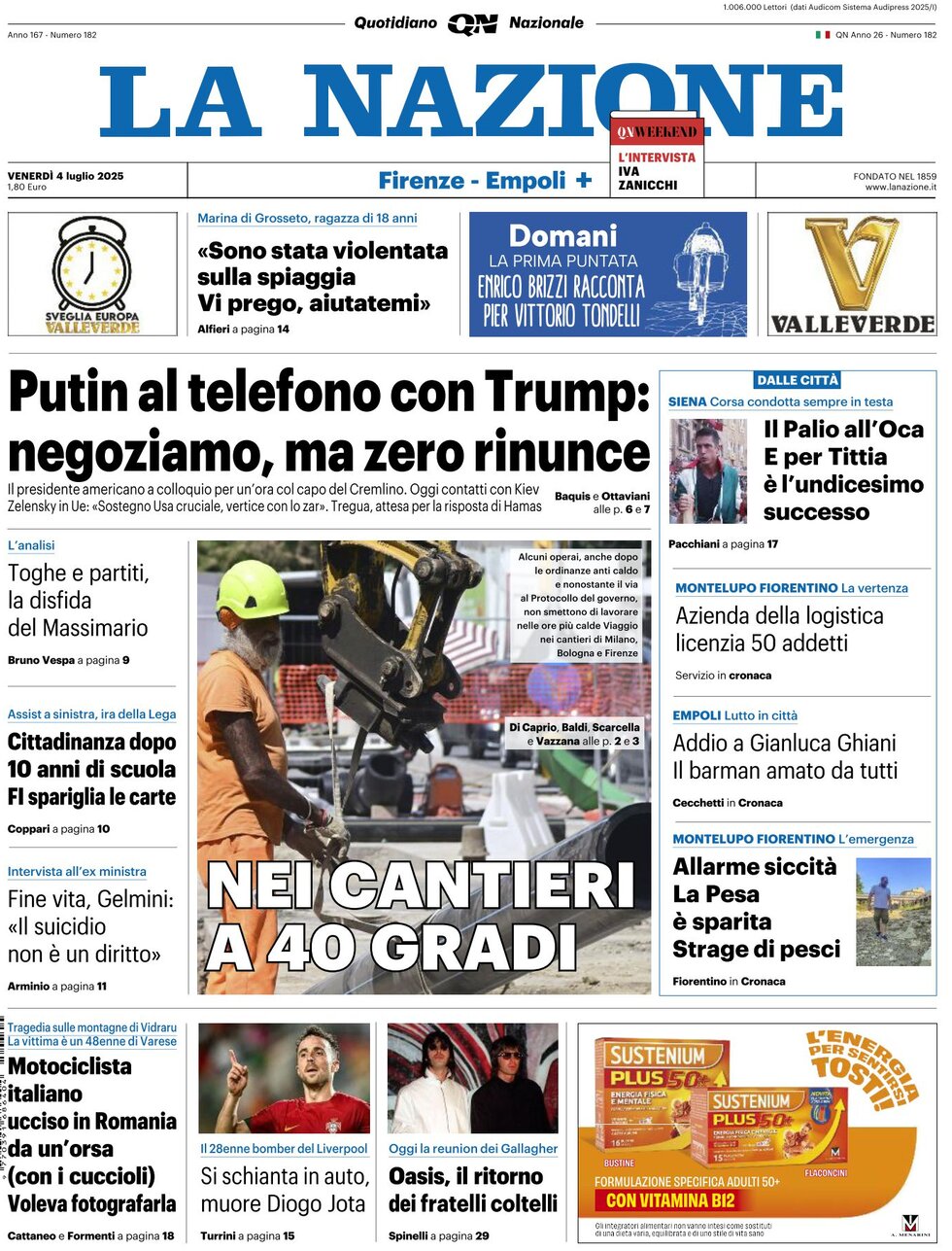 Prima Pagina La Nazione 04/07/2025