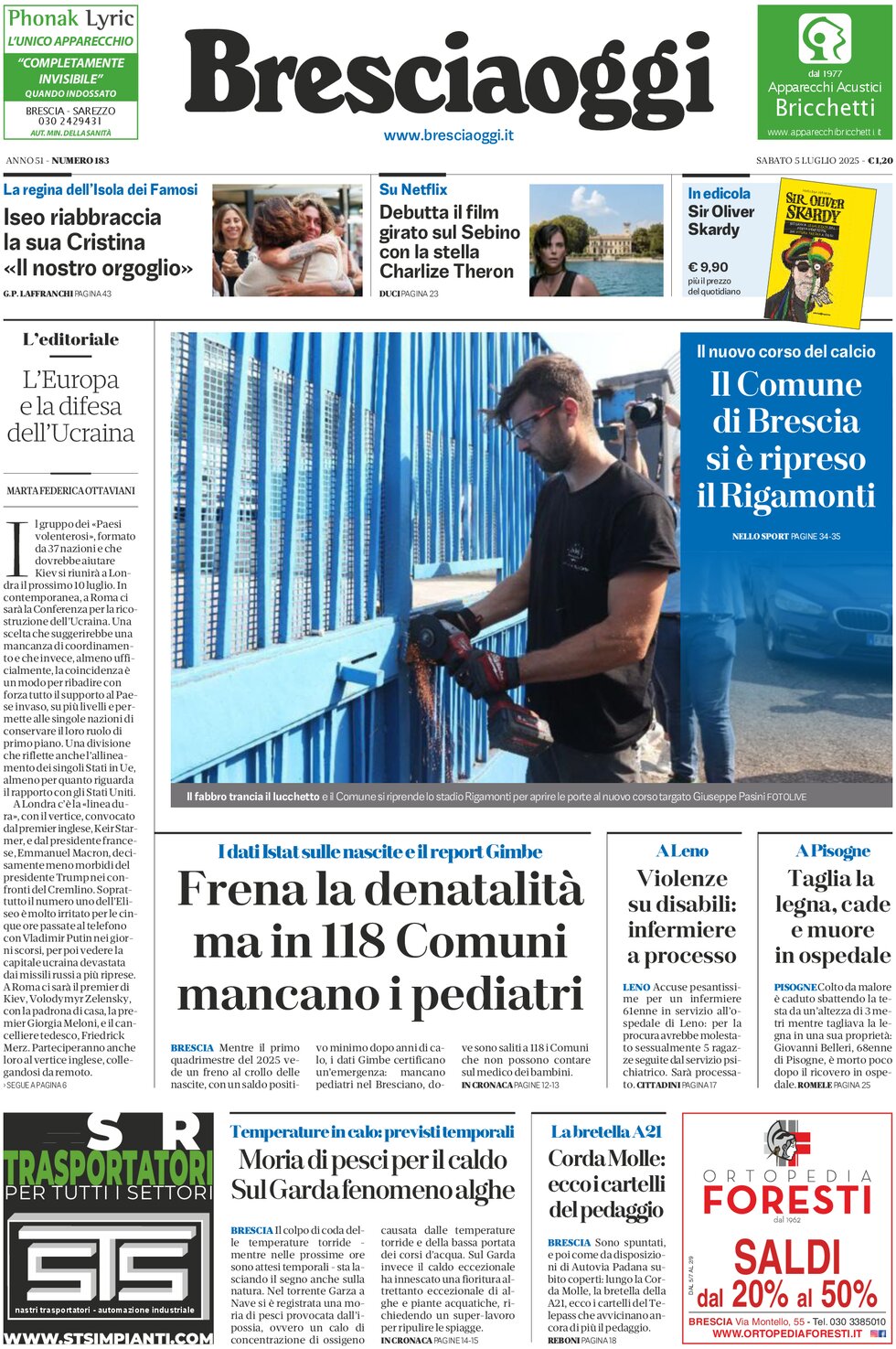 Prima Pagina Brescia Oggi 05/07/2025