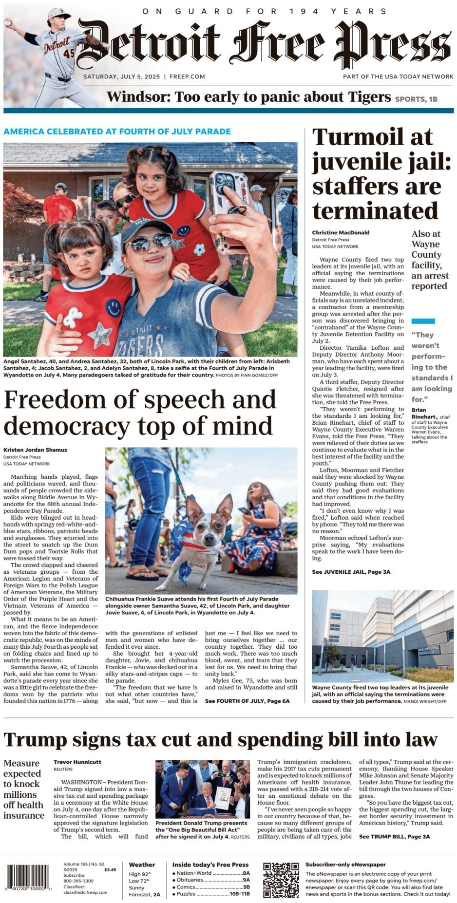 Prima Pagina Detroit Free Press 05/07/2025