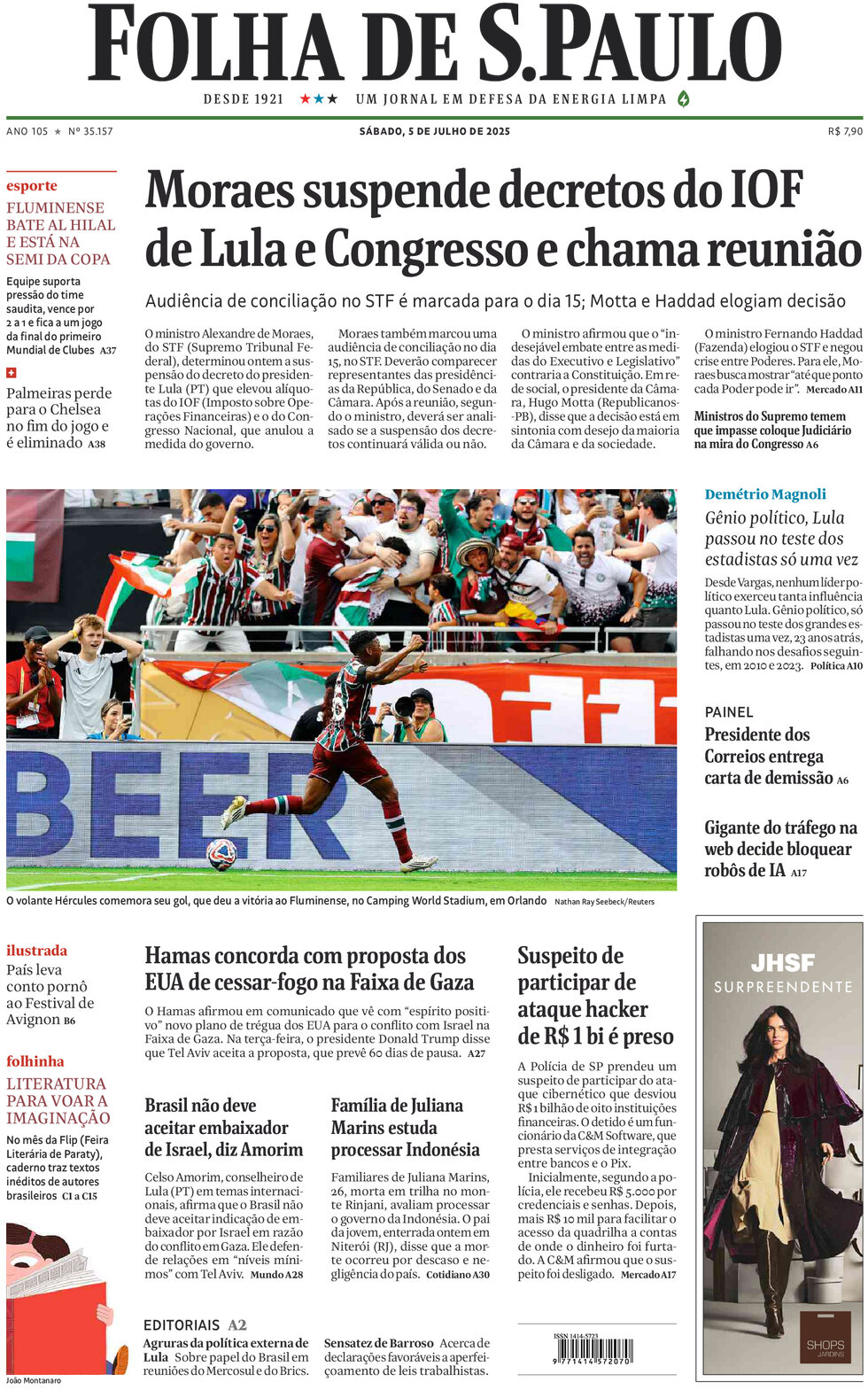 Prima Pagina Folha de S.Paulo 05/07/2025
