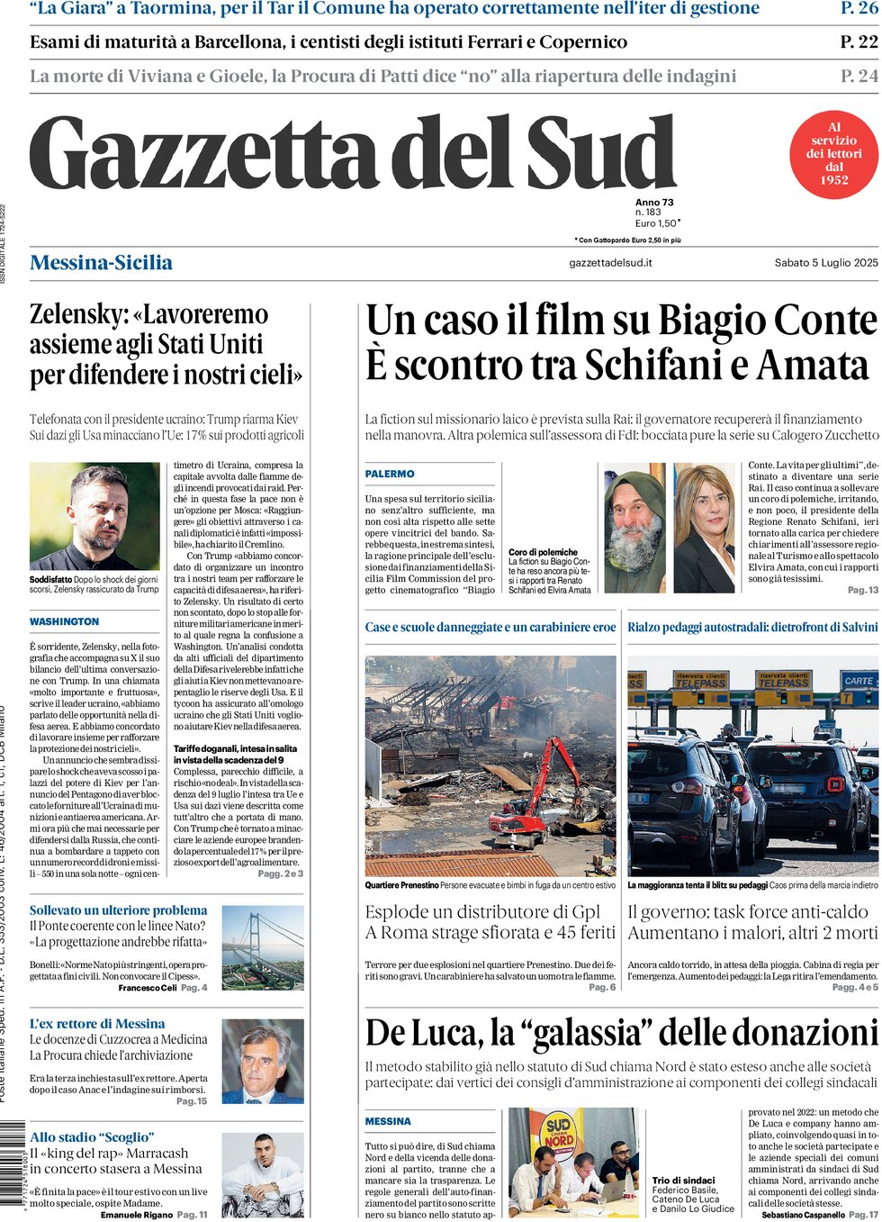 Prima Pagina Gazzetta del Sud (Messina) 05/07/2025