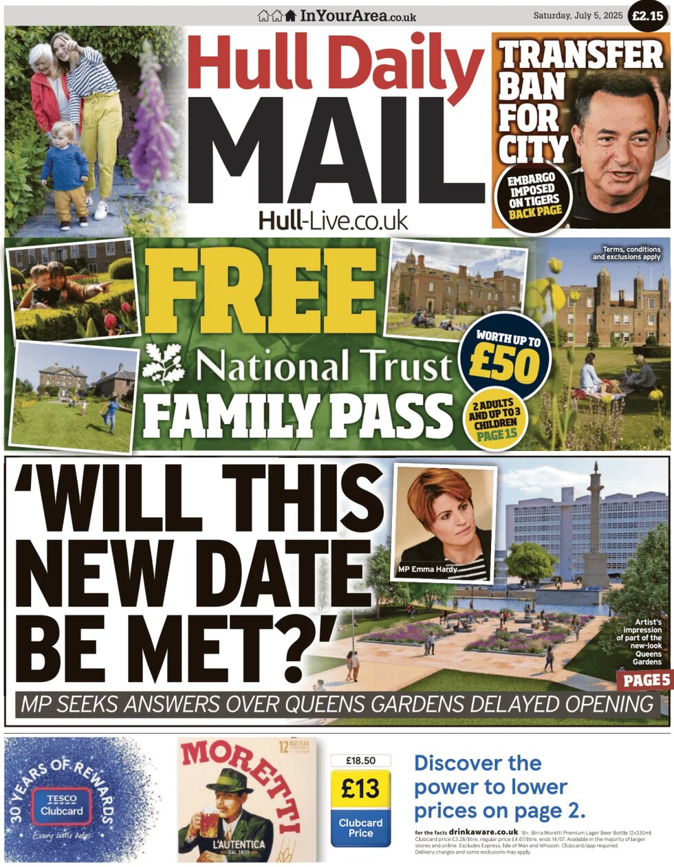 Prima Pagina Hull Daily Mail 05/07/2025