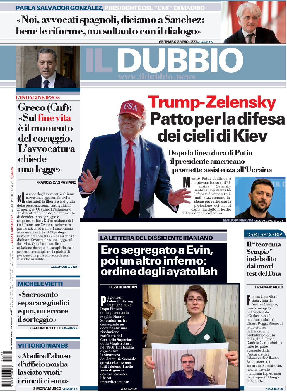 Prima Pagina Il Dubbio 05/07/2025