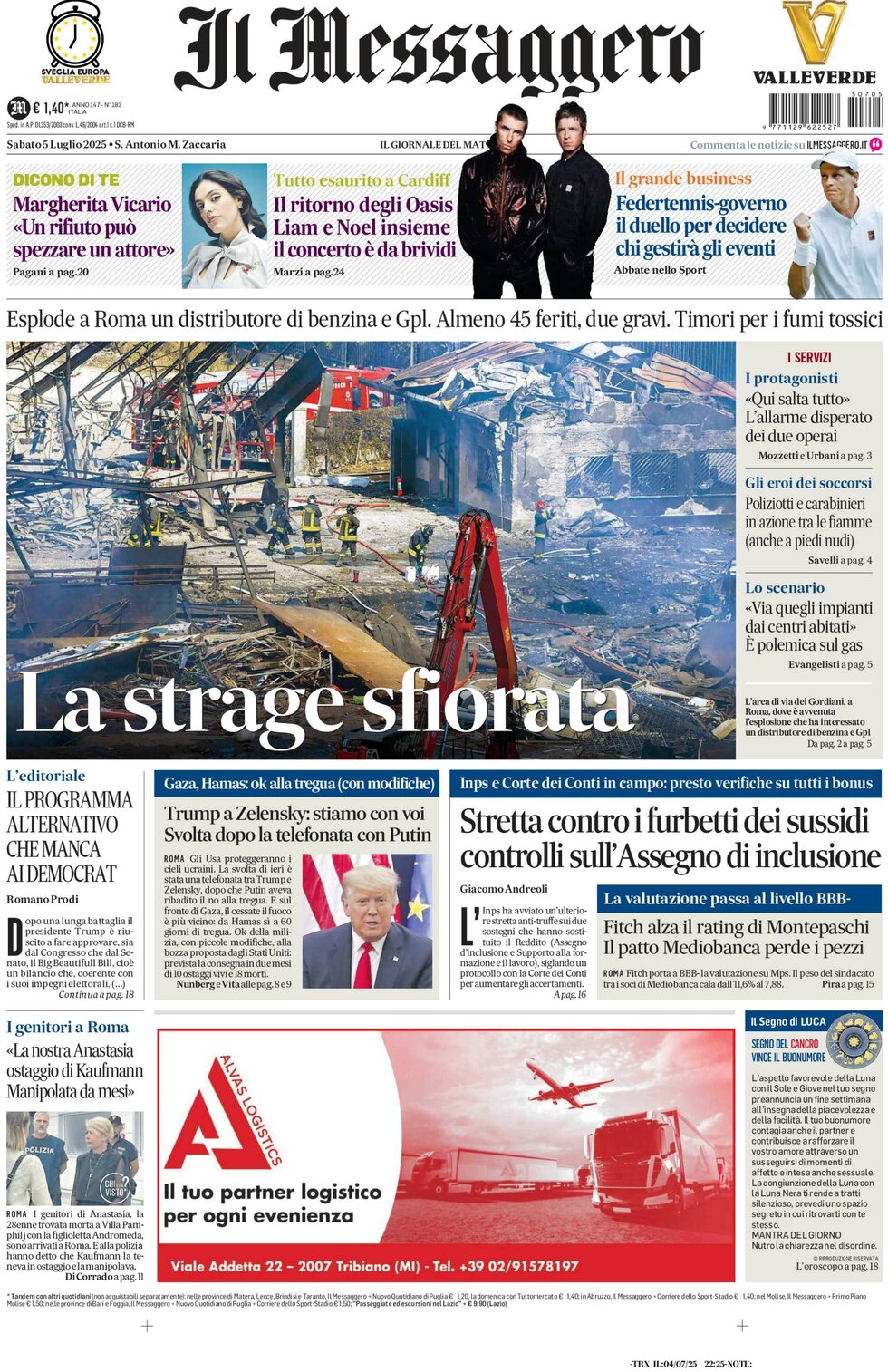 Prima Pagina Il Messaggero 05/07/2025