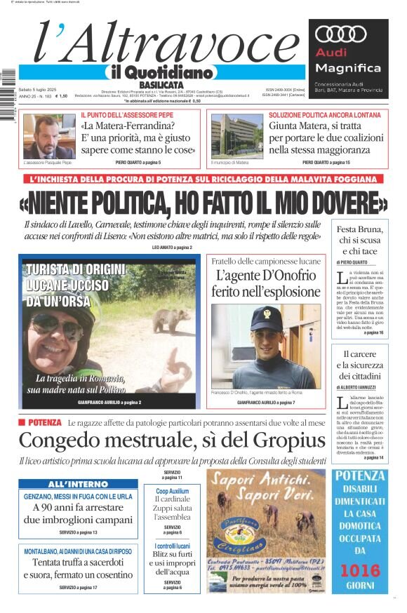 Prima Pagina Il Quotidiano del Sud (Basilicata) 05/07/2025