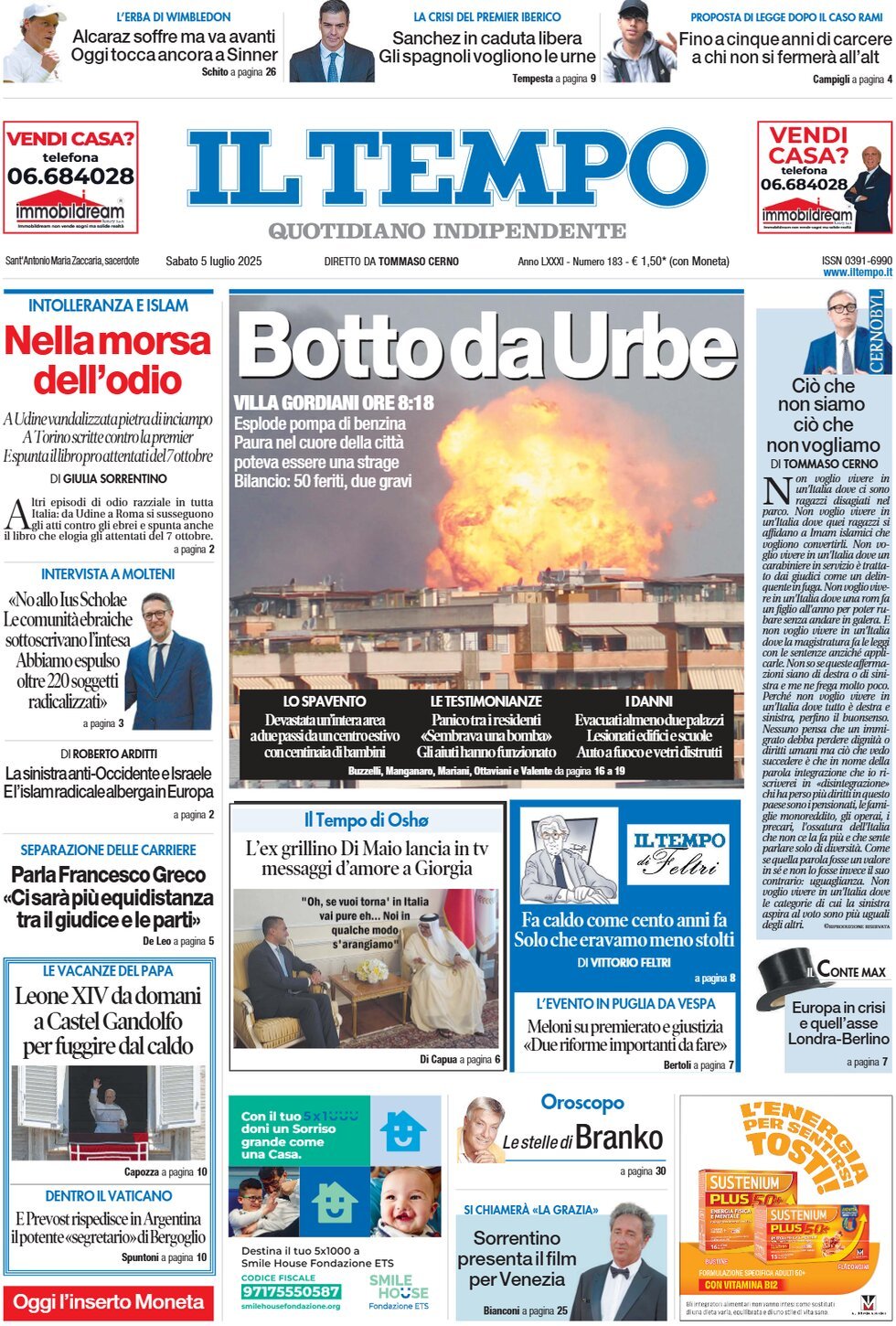 Prima Pagina Il Tempo 05/07/2025