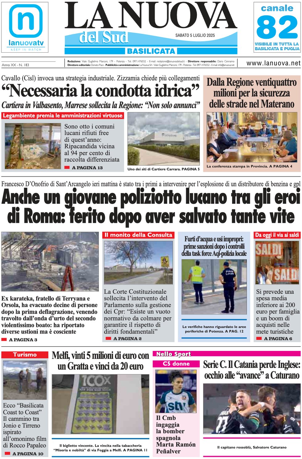 Prima Pagina La Nuova del Sud (Basilicata) 05/07/2025