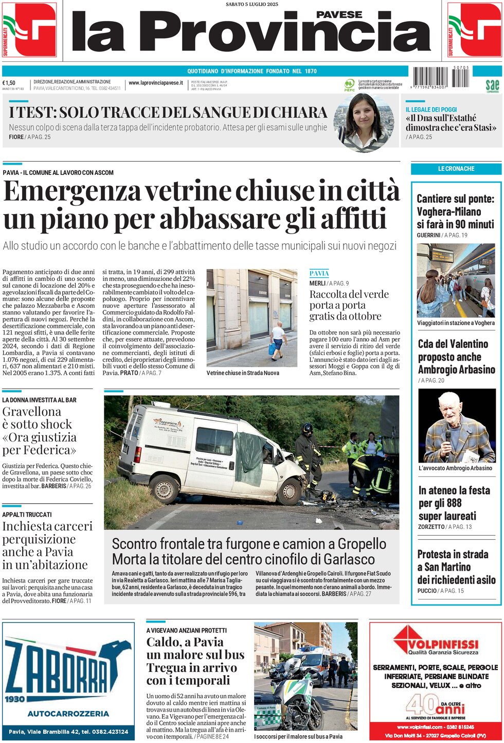 Prima Pagina La Provincia Pavese 05/07/2025