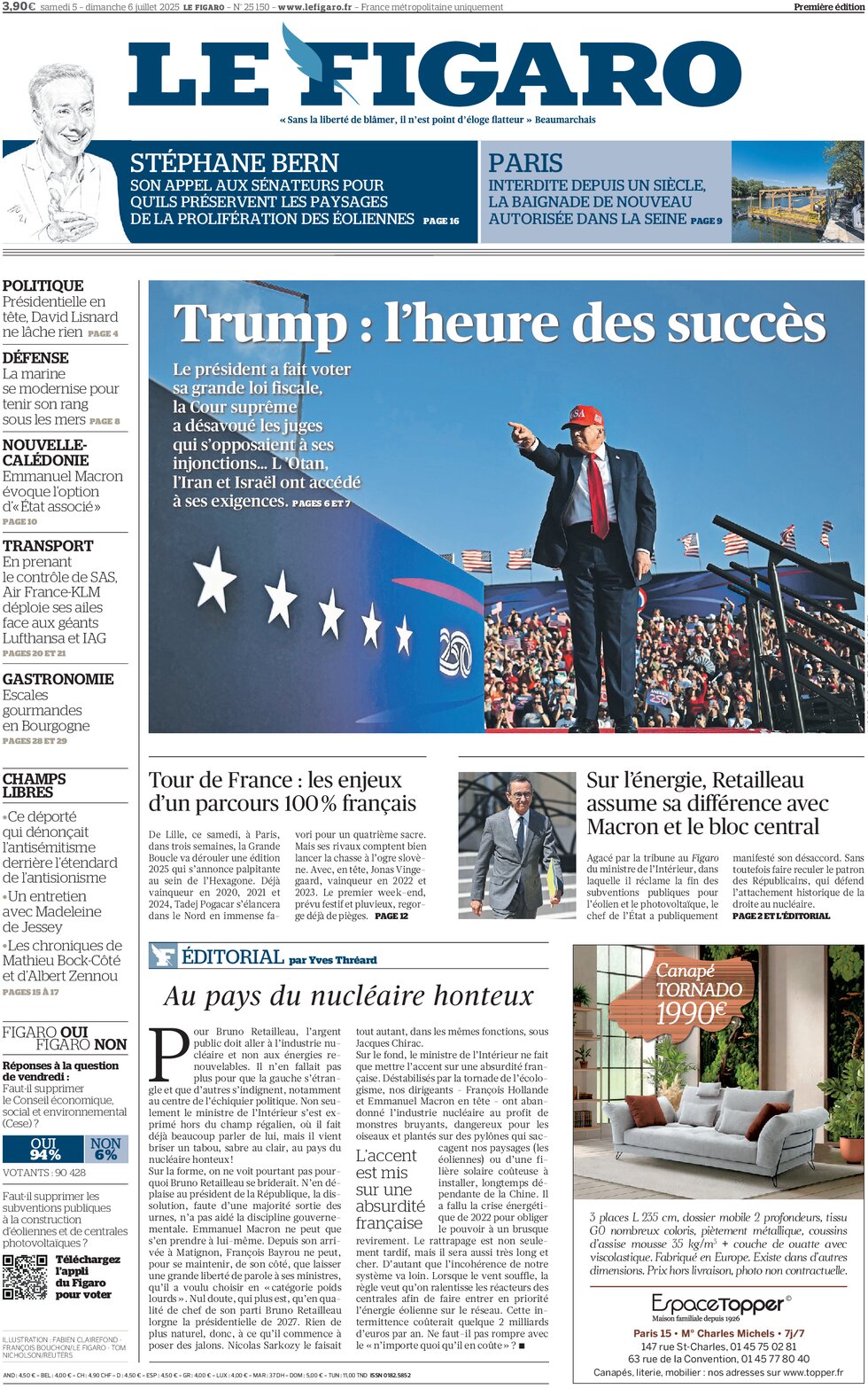Prima Pagina Le Figaro 06/07/2025