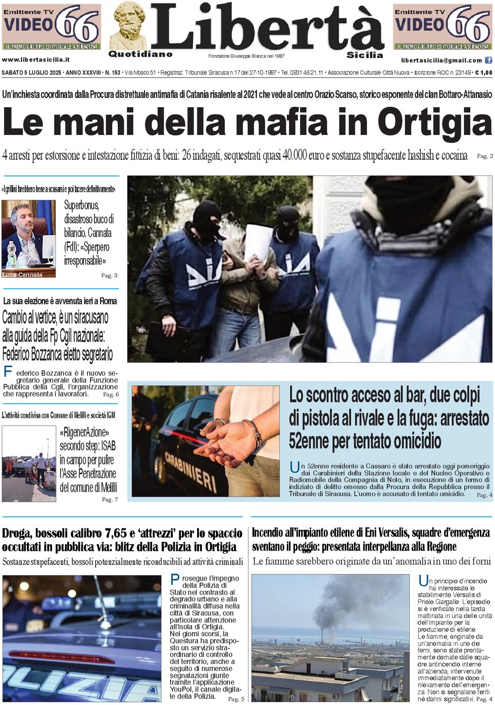 Prima Pagina Libertà Sicilia 05/07/2025