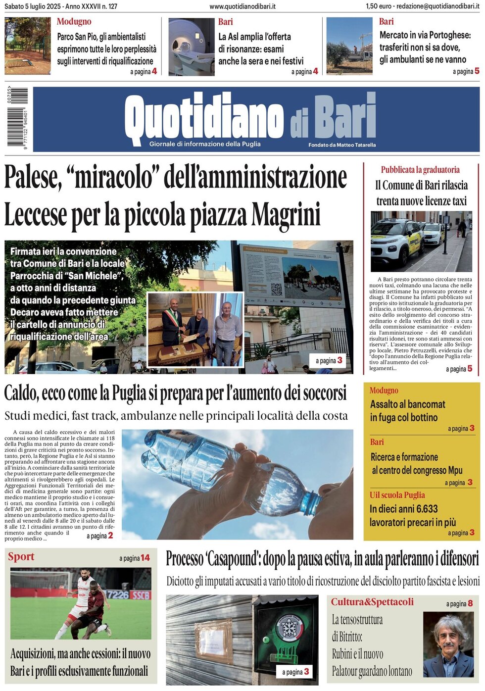 Prima Pagina Quotidiano di Bari 05/07/2025