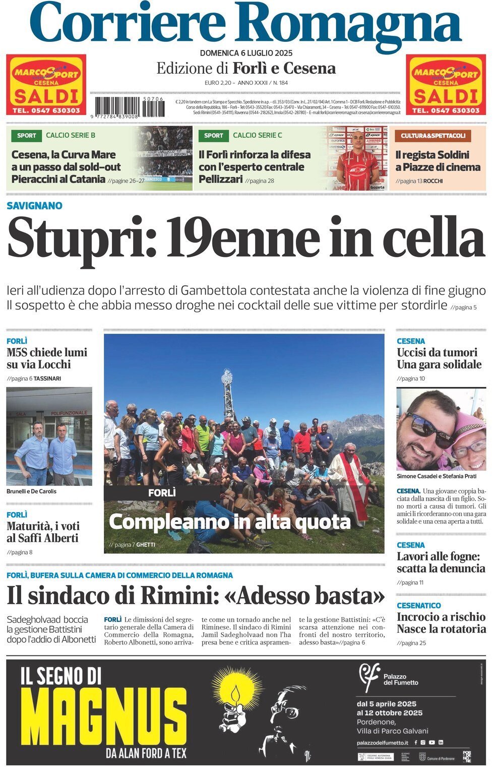 Prima Pagina Corriere Romagna (Forlì e Cesena) 06/07/2025