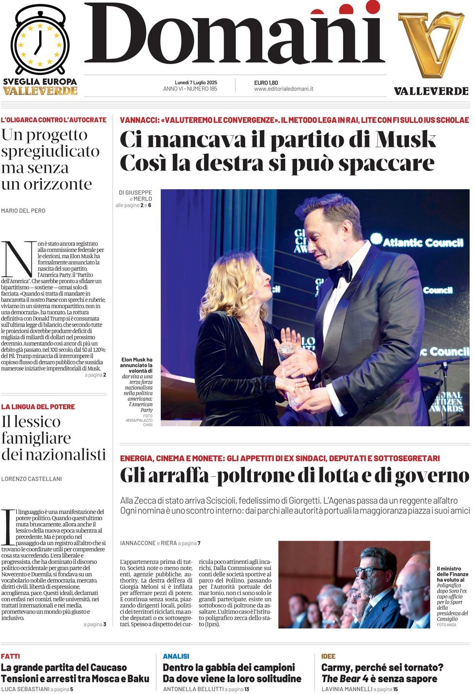 Prima Pagina Domani 07/07/2025
