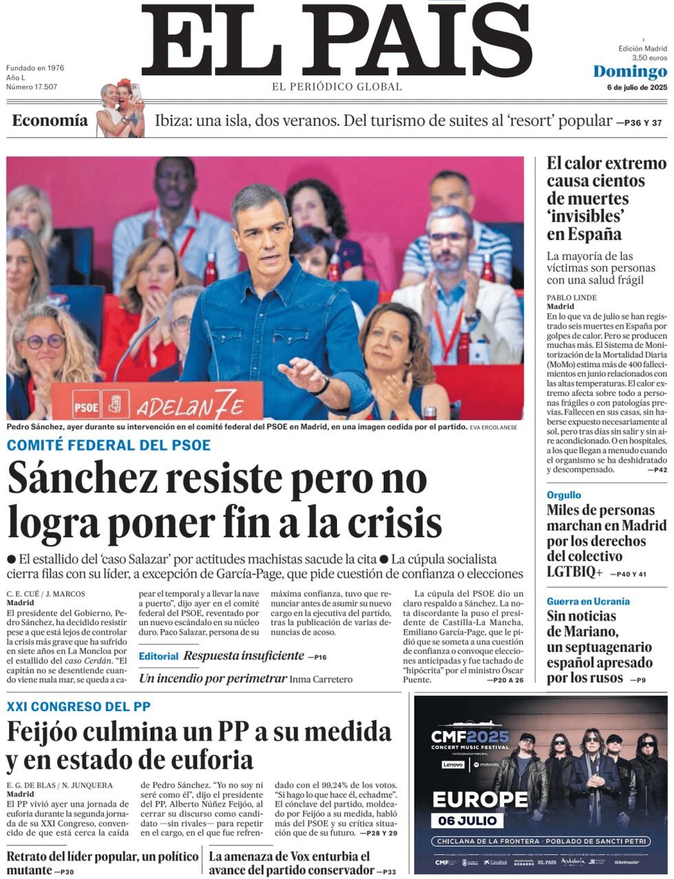 Prima Pagina El País 06/07/2025