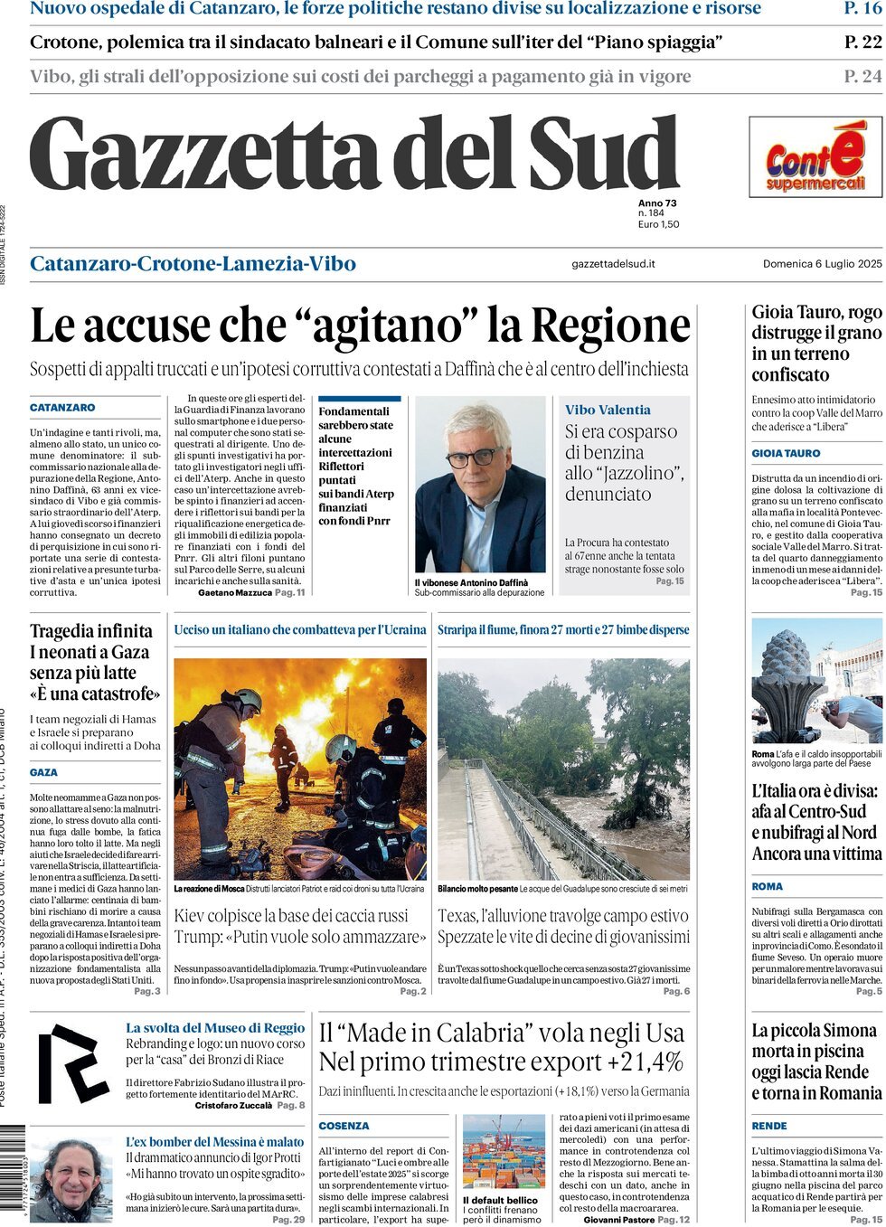 Prima Pagina Gazzetta del Sud (Catanzaro) 06/07/2025