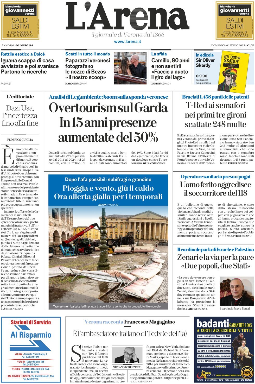 Prima Pagina L'Arena (Verona) 06/07/2025