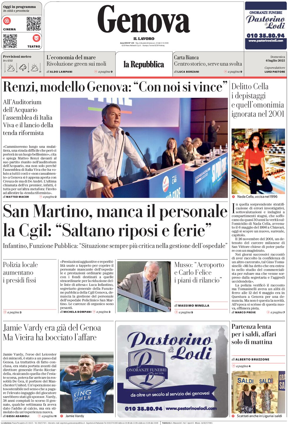 Prima Pagina La Repubblica (Genova) 06/07/2025