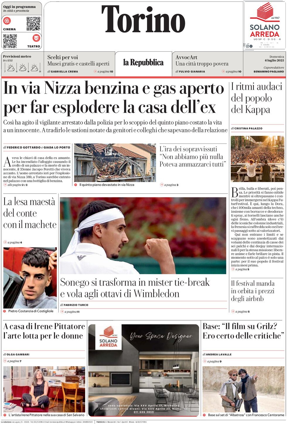 Prima Pagina La Repubblica (Torino) 06/07/2025