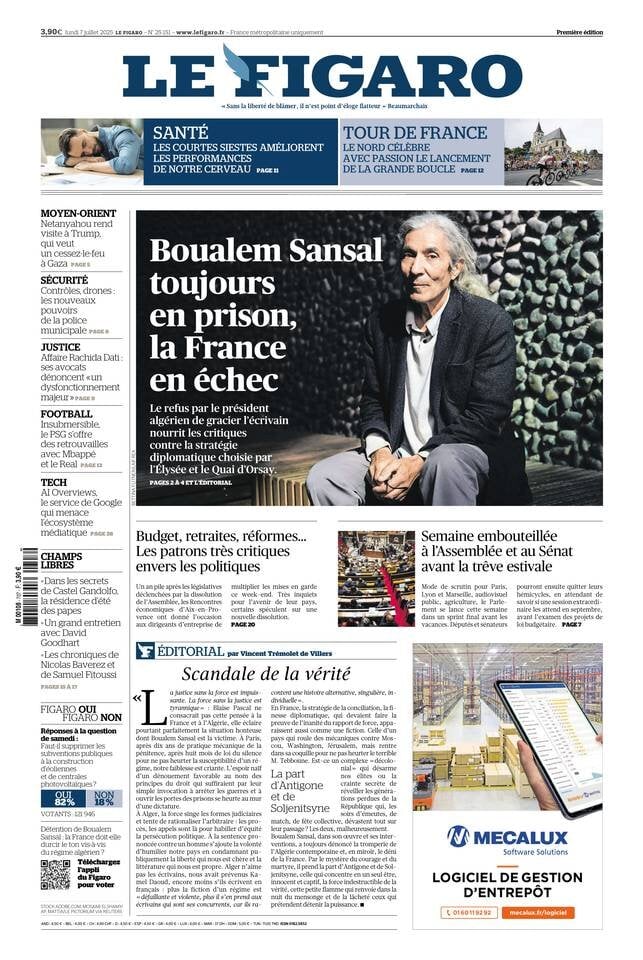 Prima Pagina Le Figaro 07/07/2025