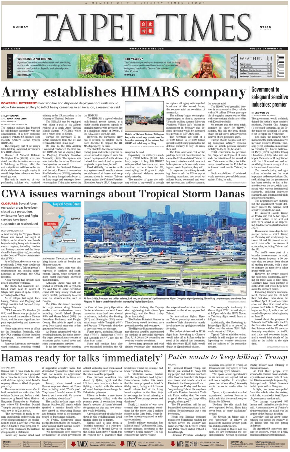 Prima Pagina Taipei Times 06/07/2025