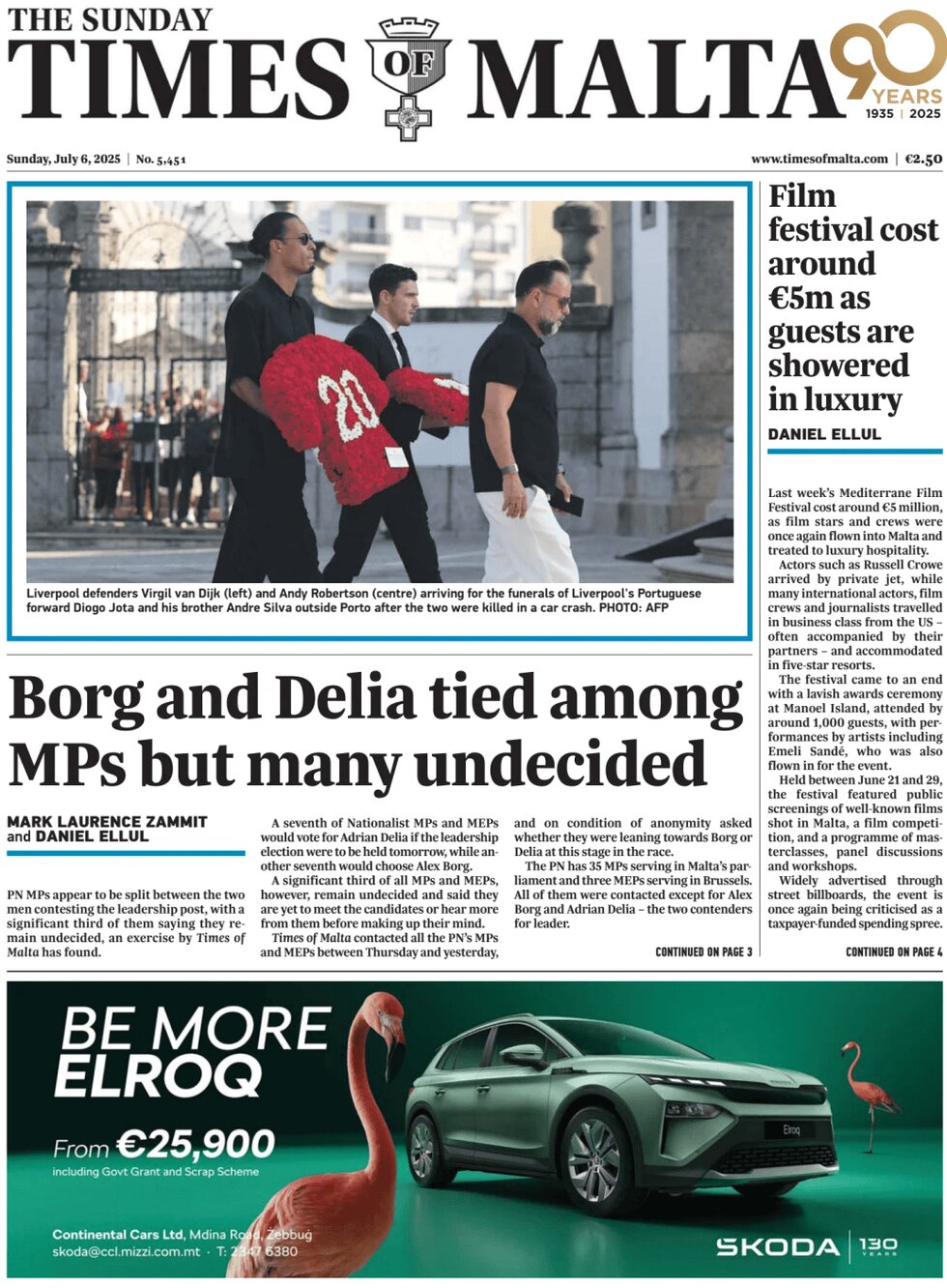 Prima Pagina Times of Malta 06/07/2025