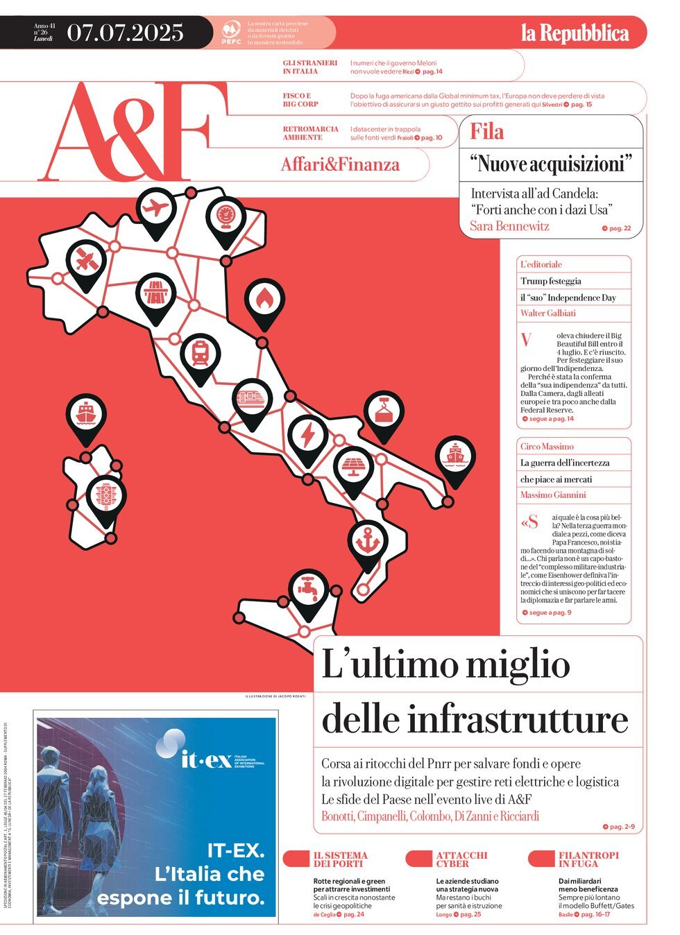 Copertina Affari & Finanza (la Repubblica) 07/07/2025