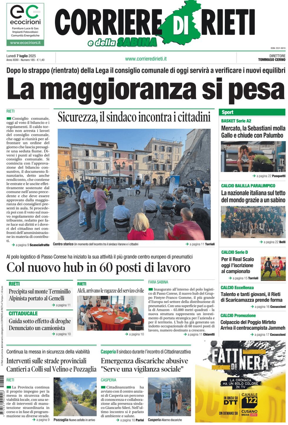 Prima Pagina Corriere di Rieti e della Sabina 07/07/2025