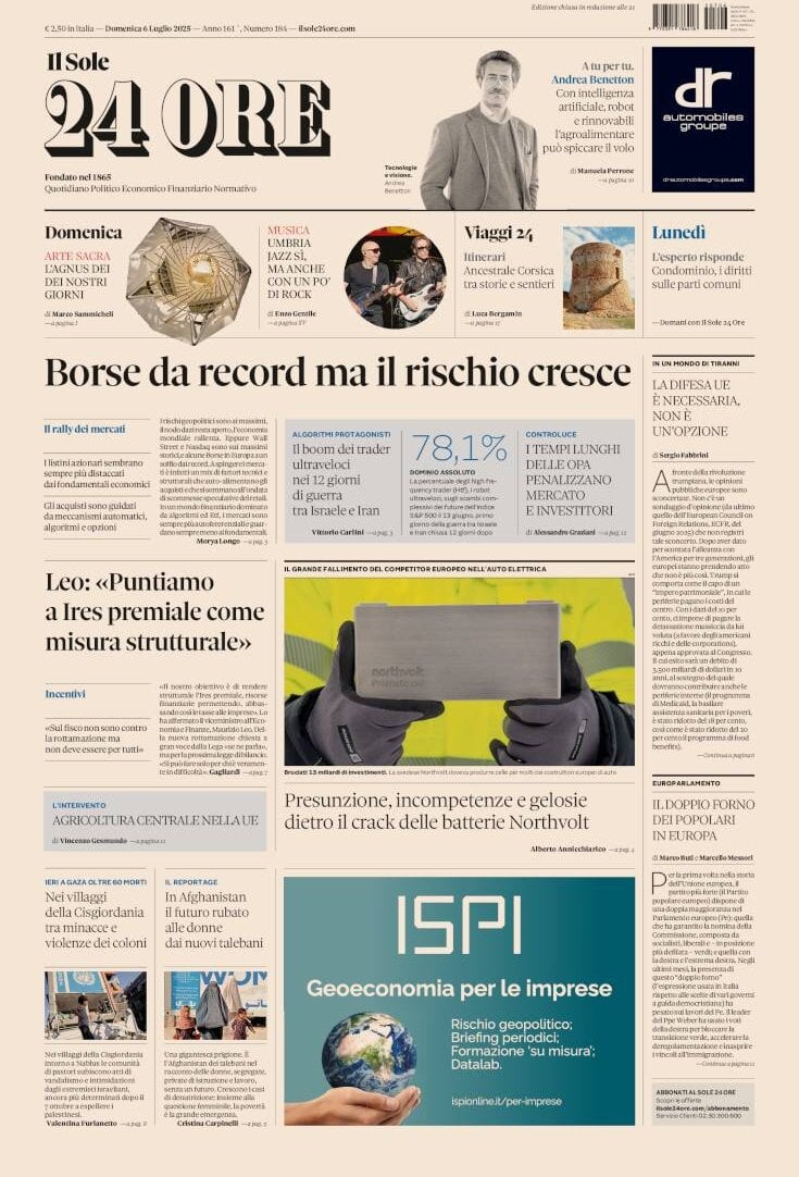 Prima Pagina Il Sole 24 Ore 07/07/2025