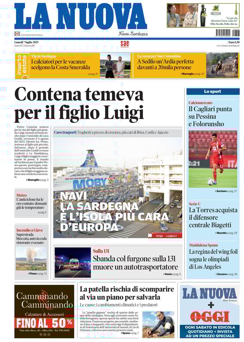 Prima Pagina La Nuova Sardegna 07/07/2025