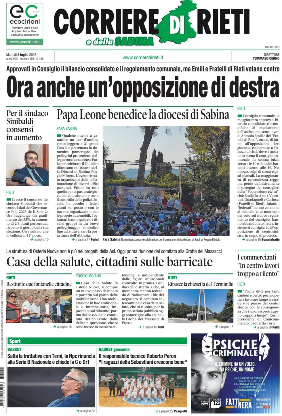 Prima Pagina Corriere di Rieti e della Sabina 08/07/2025