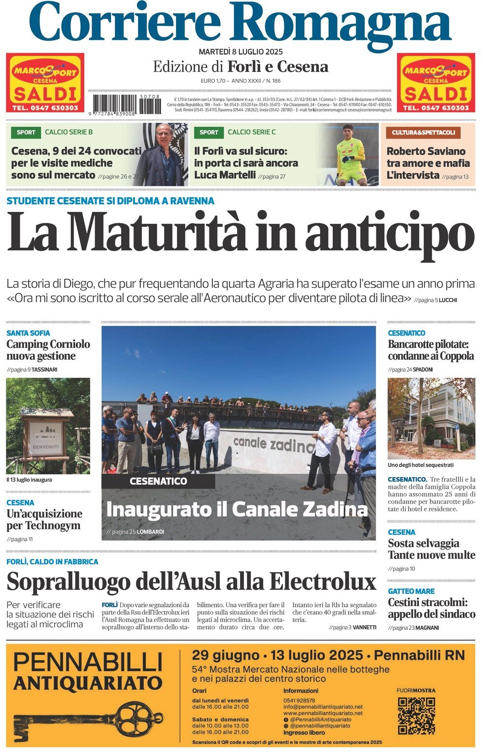 Prima Pagina Corriere Romagna (Forlì e Cesena) 08/07/2025