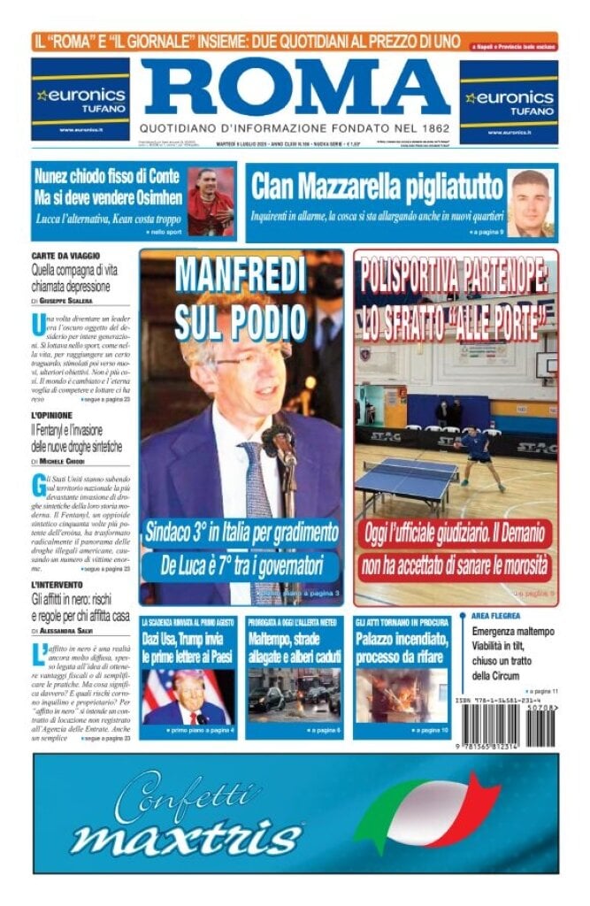 Prima Pagina Il Roma (Quotidiano di Napoli) 08/07/2025