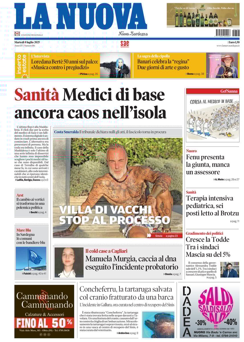 Prima Pagina La Nuova Sardegna 08/07/2025