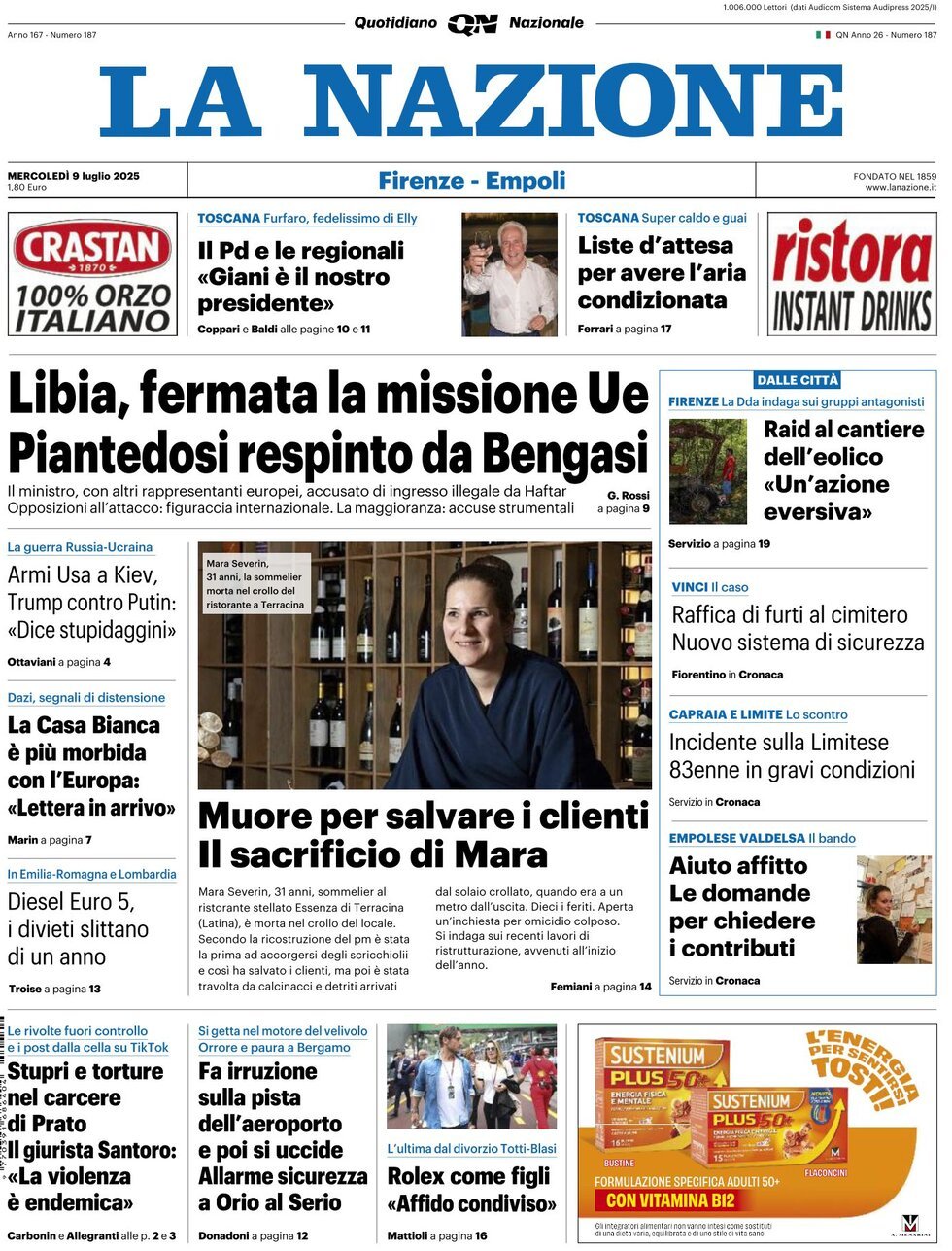 Prima Pagina La Nazione 09/07/2025