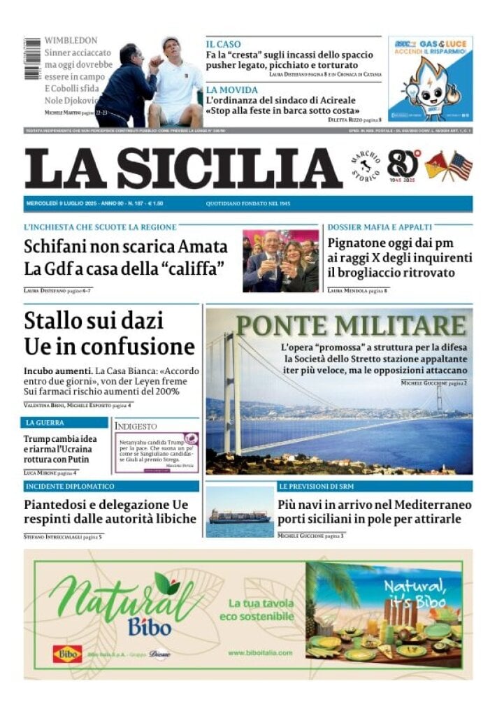 Prima Pagina La Sicilia 09/07/2025