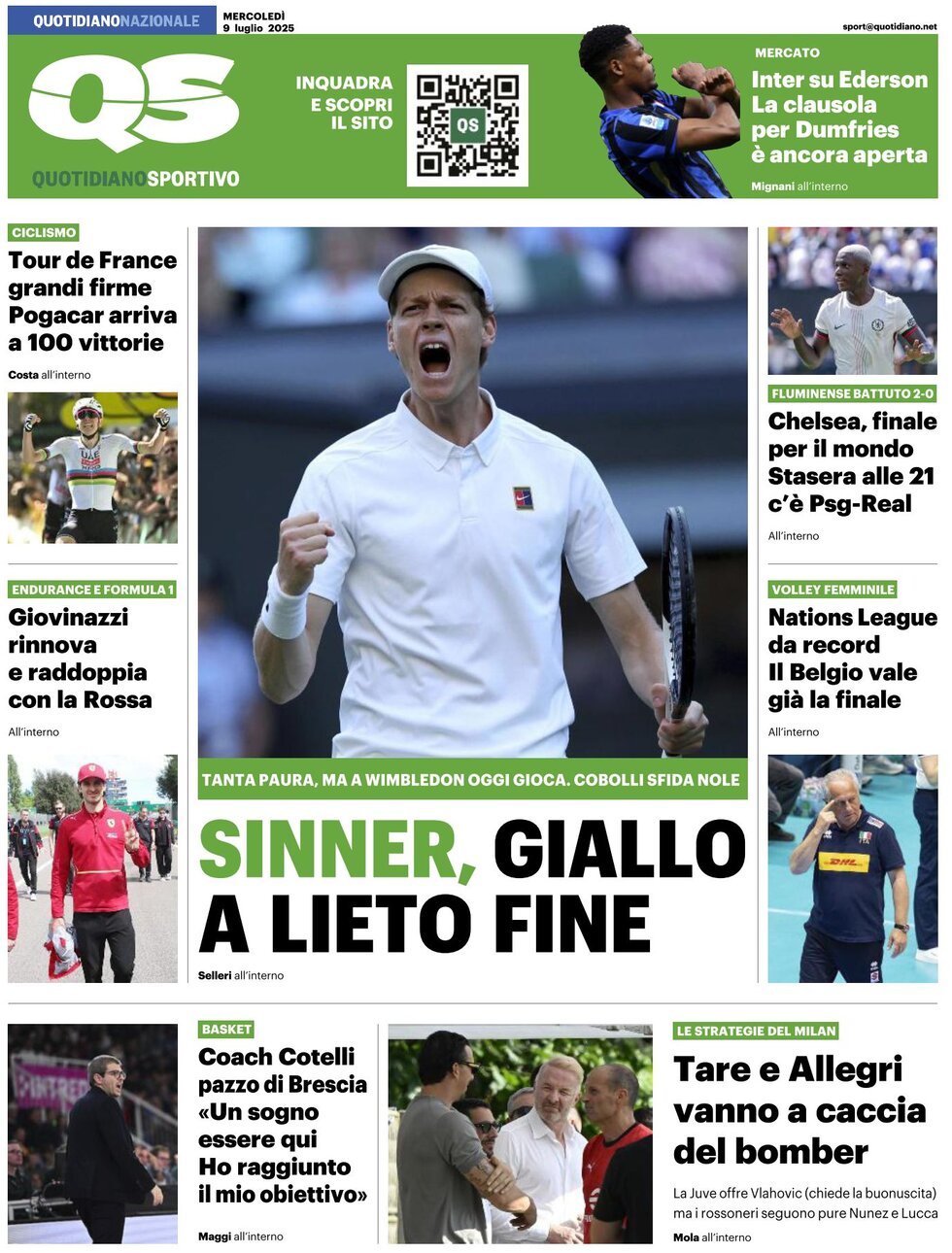 Prima Pagina QS Quotidiano Sportivo 09/07/2025