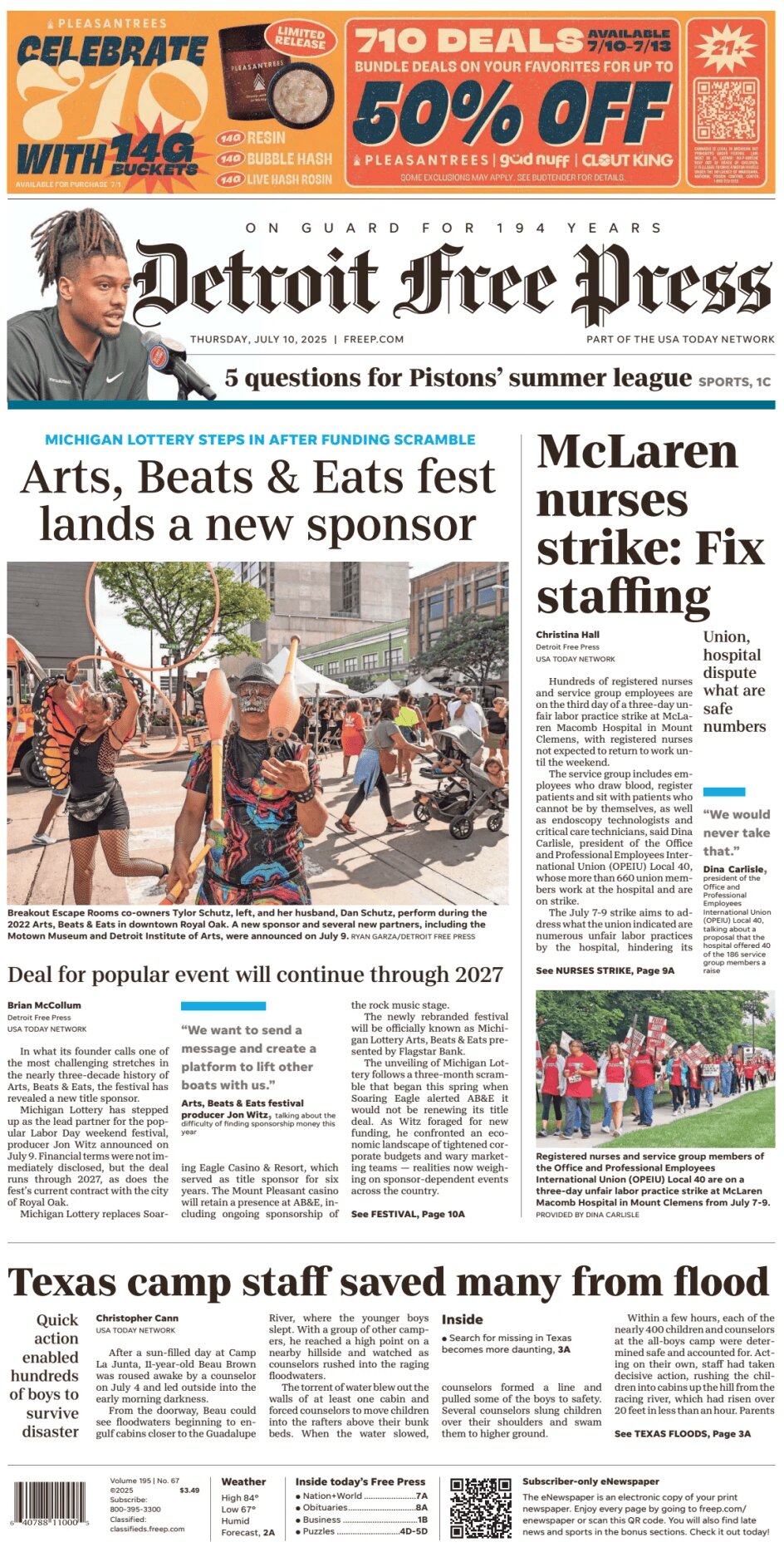 Prima Pagina Detroit Free Press 10/07/2025