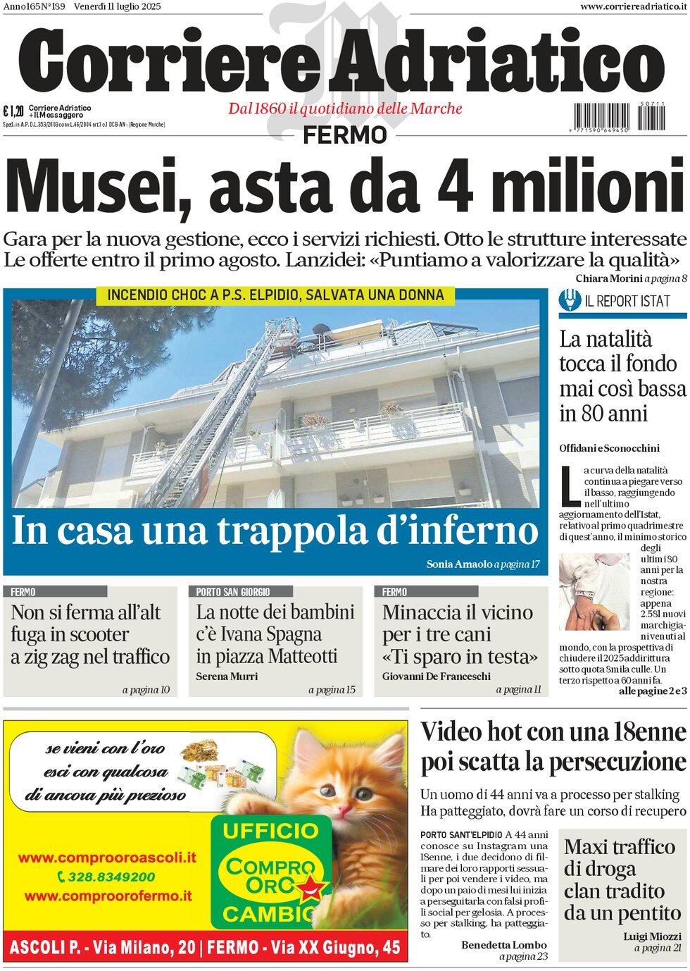 Prima Pagina Corriere Adriatico (Fermo) 11/07/2025