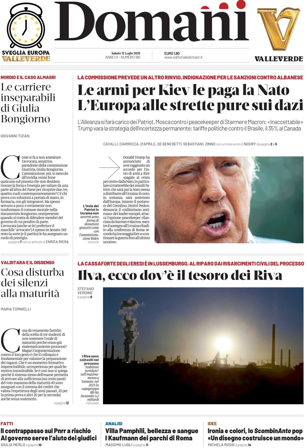 Prima Pagina Domani 12/07/2025