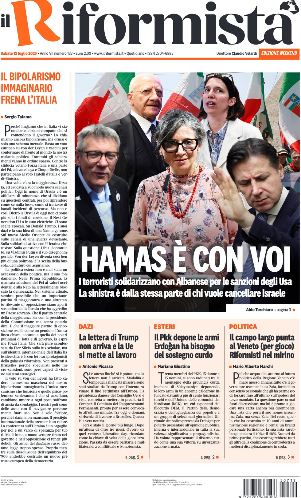 Prima Pagina Il Riformista 13/07/2025