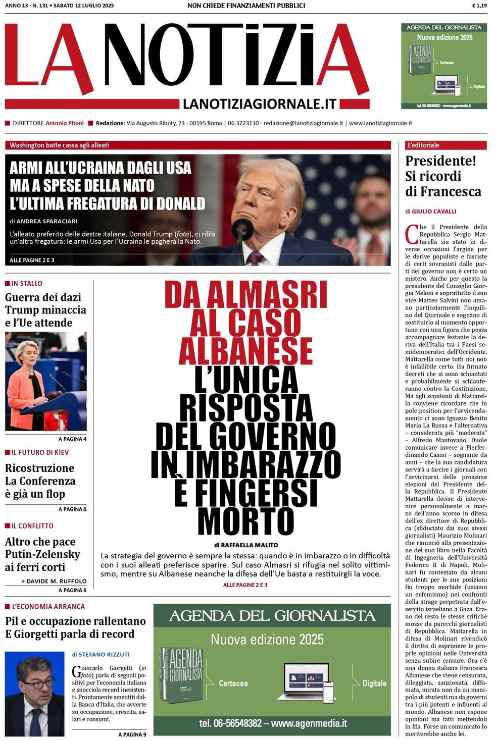Prima Pagina La Notizia 12/07/2025