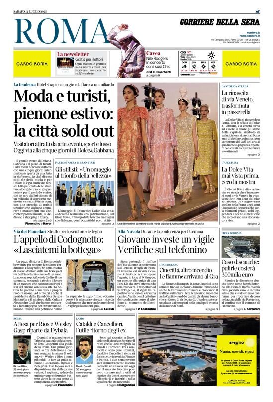 Prima Pagina Corriere della Sera (Roma) 12/07/2025