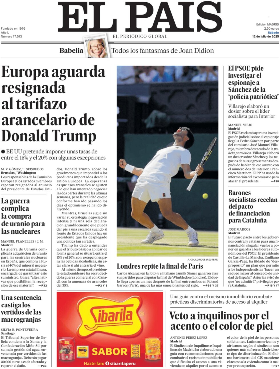 Prima Pagina El País 12/07/2025