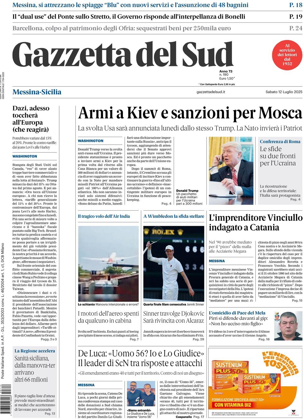 Prima Pagina Gazzetta del Sud (Messina) 12/07/2025