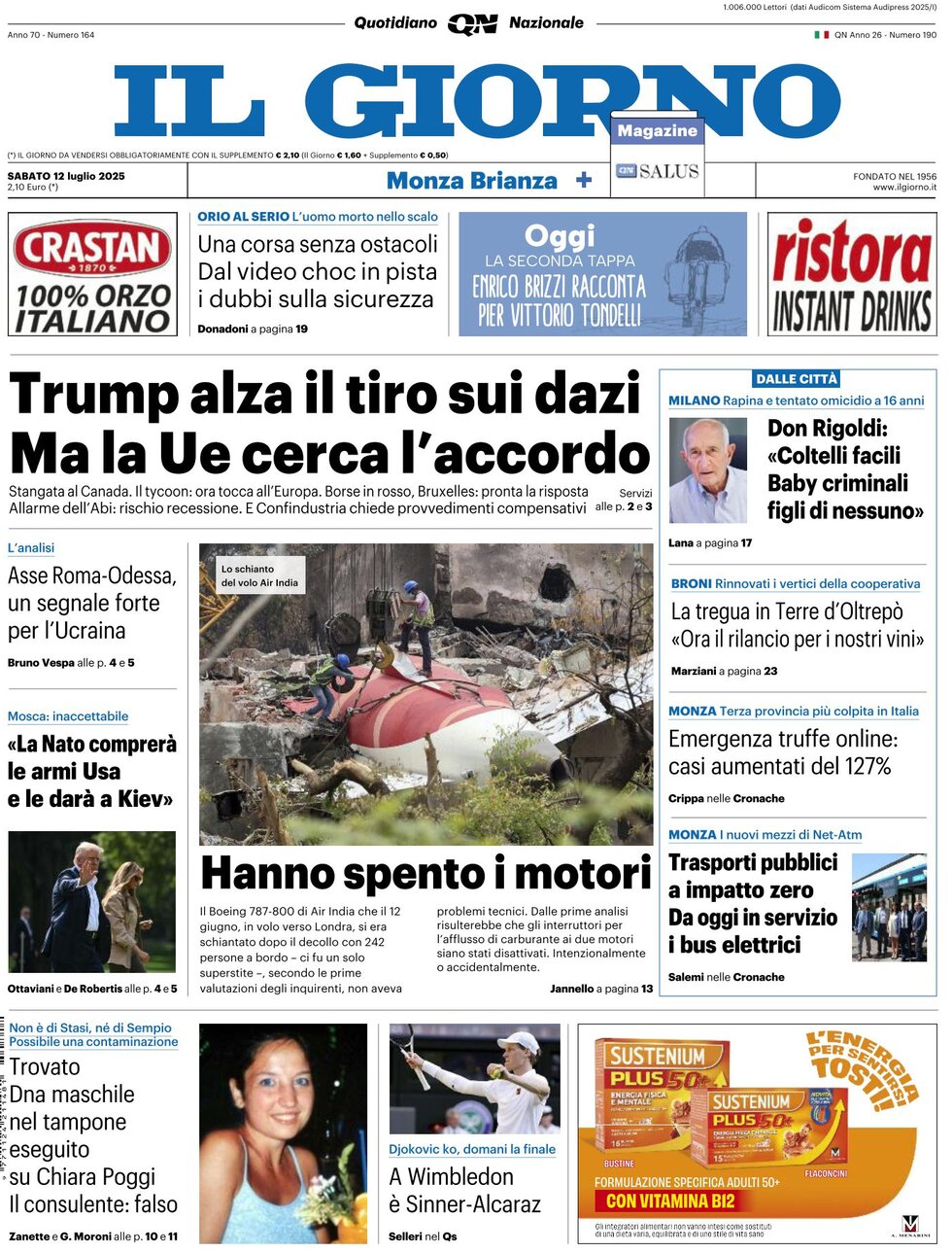 Prima Pagina Il Giorno (Monza Brianza) 12/07/2025