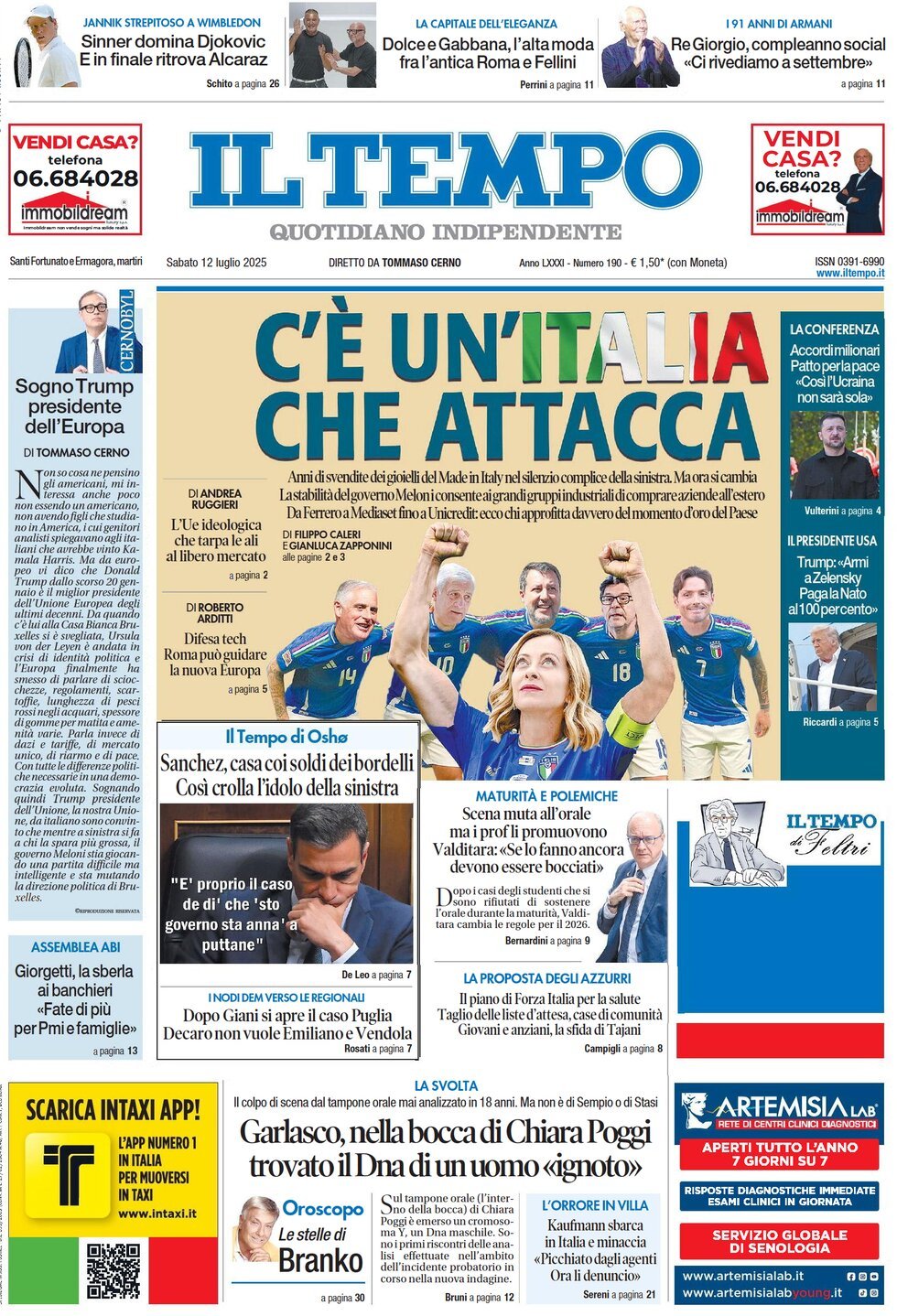 Prima Pagina Il Tempo 12/07/2025