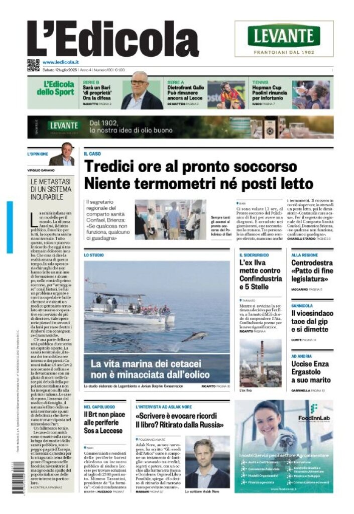 Prima Pagina L'Edicola (Bari) 12/07/2025
