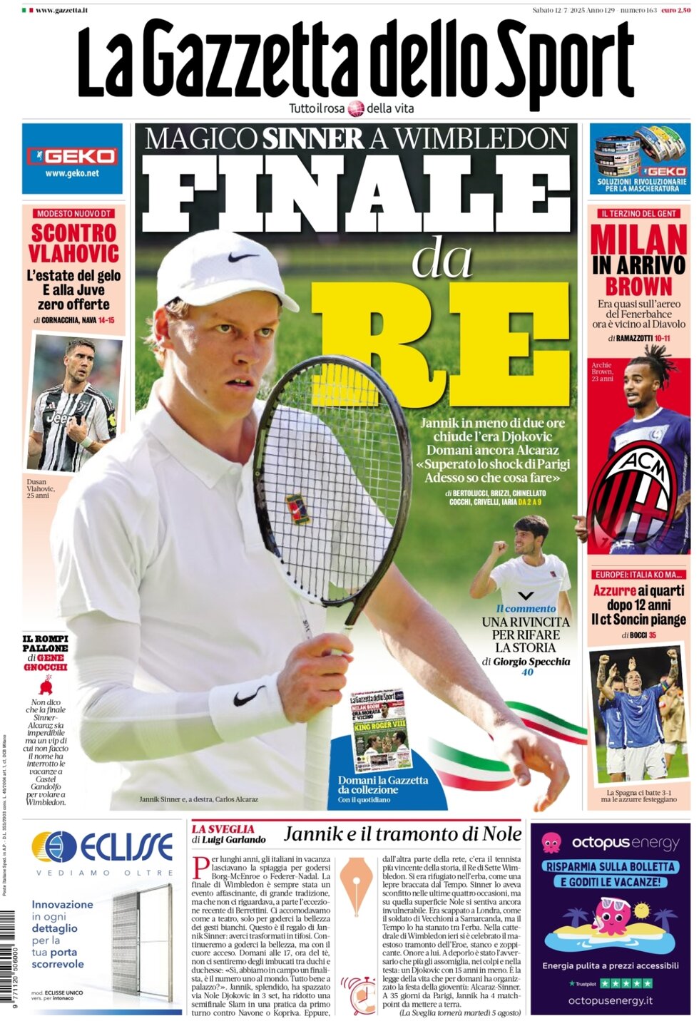 Prima Pagina La Gazzetta dello Sport 12/07/2025